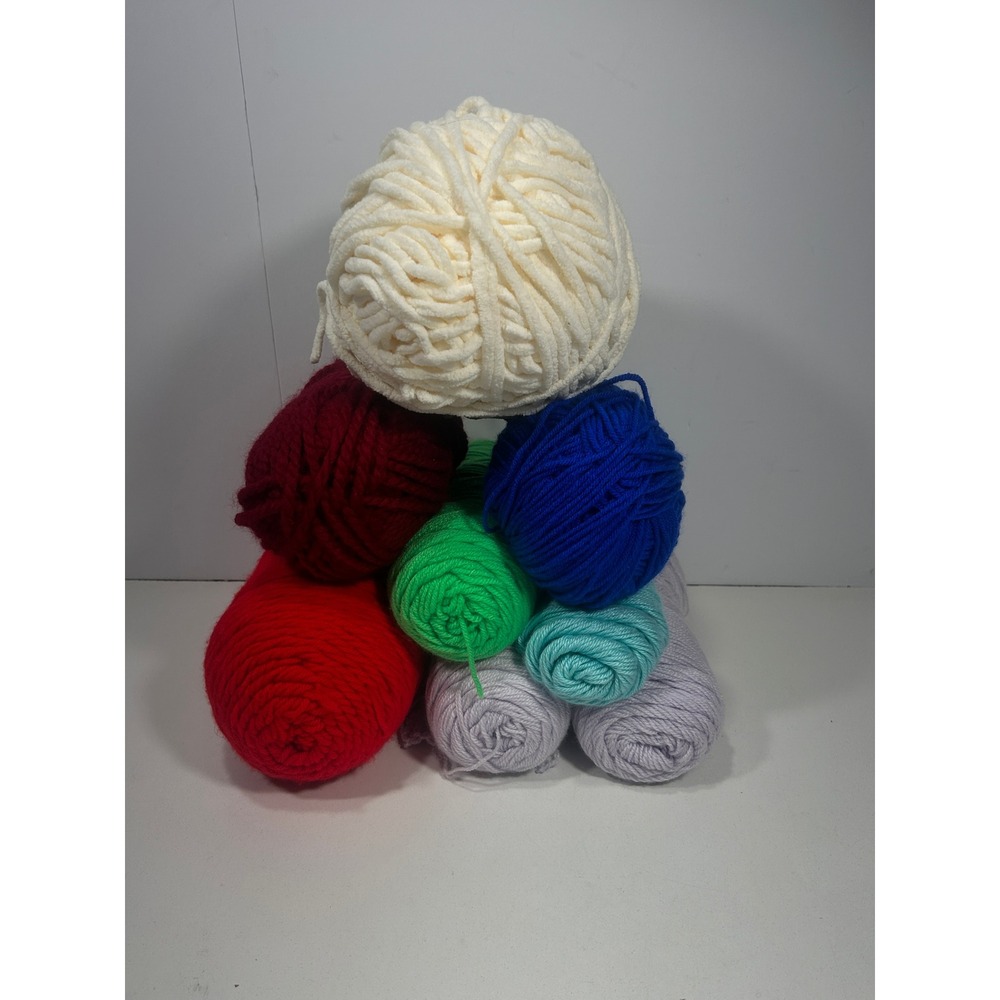 Multi Color Yarn Lot Assorted Textures Chenille Acrylic Red Blue Green Lavender